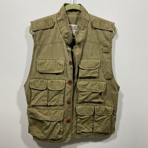 Trail Designs Mens Utility Vest‎ Olive Green Quilted Back Multiple Pockets